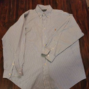 Ralph Lauren Men's White with Blue Pinstripe Yarmouth Shirt 16 1/2/34